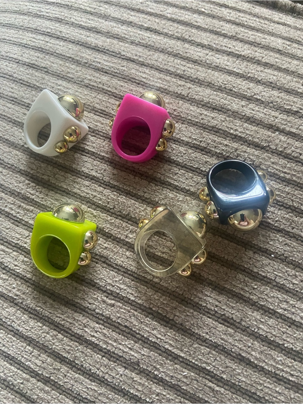 Womens Neon and Metallic Jingle Rings - Set of 5